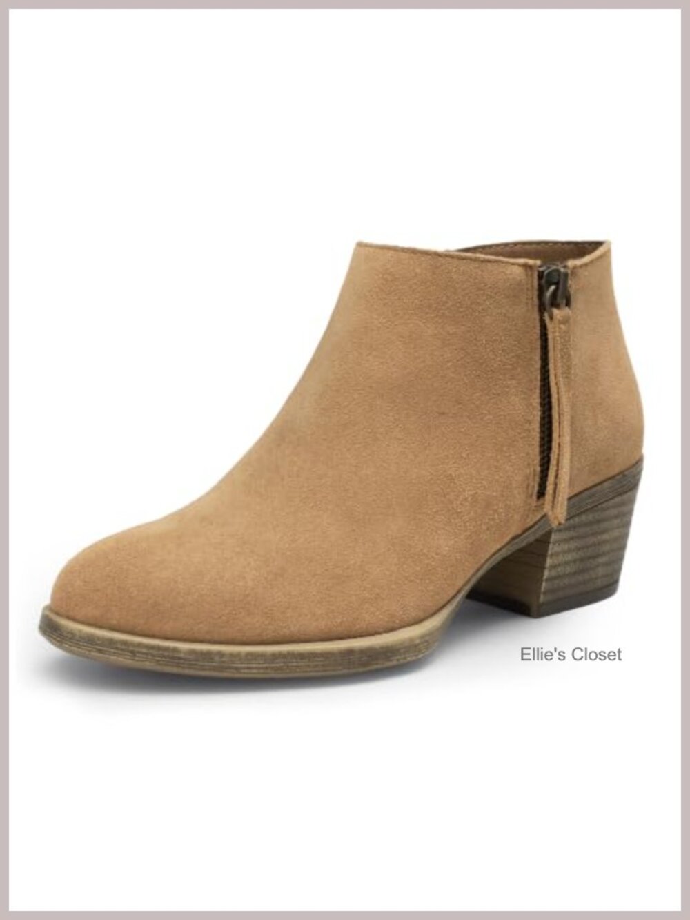 Suede Leather Ankle Boots Low Block Heel Dual Zip Memory Foam